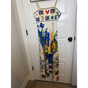 Artistic Fun Multicolor Abstract Print Bright Maxi Dress Smocked Back Sz Small